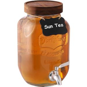 1 Gallon Drink Dispenser with Spigot 18/8 Stainless Steel  Airtight & Leakproof Glass Sun Tea Jar with Anti-Rust Lids, Beverage Dispenser for Parties (Single)