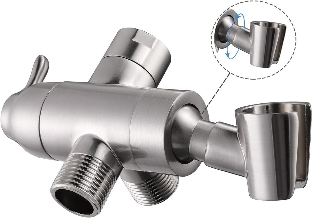 Shower Arm Diverter with Handshower Mount, G1/2 Brass Shower Diverter Valve Bathroom Universal Shower System Replacement for Handheld Shower and Fixed Shower Head, Brushed Nickel