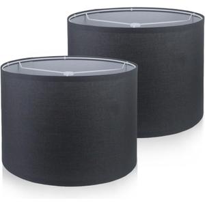 Lamp Shades Set of 2,Drum Lampshades,Medium Lampshades Linen Fabric 13" Top x 13" Bottom x 10" High,Natural Linen Hand Crafted,Easy Assembly Lamp Shade for Table, Floor,Wall Lamps (Black)