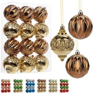 12 PCS Large Christmas Ball Ornaments Set for Tree, Shatterproof Xmas Tree Decorations Balls, Assorted Design Plastic Ornaments for Holiday Wedding Party, Big Brone Christmas Balls (Vintage Bronze)