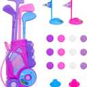 Nattork Toddler Golf Set for Boys Girls Aged 1 2 3 Years Old, Upgraded Kids Golf Cart with 4 Clubs & 12 Balls, Outdoor Indoor Sports Toy Birthday Gift, Rose
