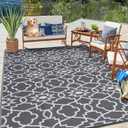 Outdoor Rug 9x12 ft Large Waterproof Outdoor Carpet Patio Rug Mat, Reversible RV Camping Plastic Straw Rug, Outside Modern Carpet for Patio Deck Balcony Backyard Picnic Beach,Grey White