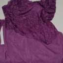 Sexy Split Mesh Lace Floral Sheer Babydoll Lingerie Outfit Dress 2 Piece with Thong Set (Medium, Long Purple)