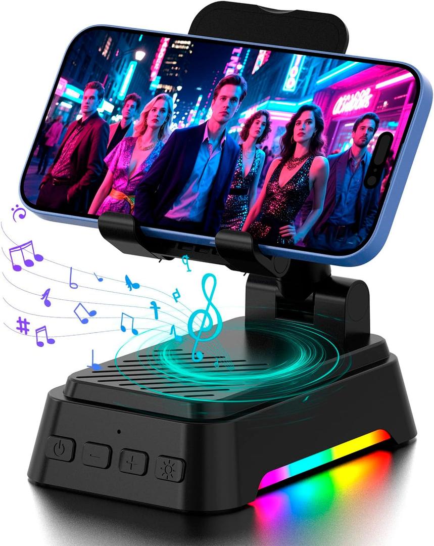 Gifts for Men Women, Cell Phone Stand with Bluetooth Speaker and Ambient Light, Stereo Sound, Adjustable Phone Holder, Cool Tech/Christmas/Birthday Gift Idea for Dad Mom Husband