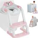 Potty Training Seat with Step Stool Ladder, Potty Training Toilet Seat with Soft Seat Splash Guard, Adjustable Height, 2 in 1 Potty Seats for Toddlers Kids Boys Girls (Pink)