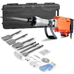 VEVOR Demolition Jack Hammer, MAX 2200W Electric Jackhammer Heavy Duty, 1350 BPM Concrete Breaker 6pcs Chisels Bit Chipping W/Case (Orange)