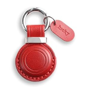 Genuine Leather Keychain Holder Compatible with AirTag - Secure Case Cover Key Ring Chain Fob Accessories Intended for Air Tag - Black