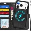 TUCCH Detachable Case Wallet for iPhone 17 Pro (6.3") 2025, Removable Wrist Strap, Wireless Charging, Stand, 4 Card Slots RFID Blocking, 2-in-1 Magnetic, PU Leather, Shockproof Cover, Textured Black