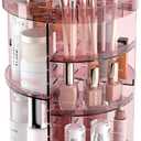 360 Rotating Makeup Organizer with Lipstick Slots, 8 Adjustable Layers Spinning Skincare Organizers, Large Capacity Desk Storage, Carousel Cosmetic Shelf for Vanity Bathroom Countertop