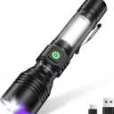 DARKDAWN 3 in1 Super Bright Flashlight & UV Flashlight 395nm, High Lumens USB Rechargeable Ultraviolet Blacklights, Handheld Portable Flash Lights for Camping, Outdoor Adventure, Pet Urine Stains