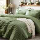 Zzlpp King Size Comforter Set 7 Pieces, Olive Green Seersucker Bed in a Bag with Sheets, All Season Bedding Sets with 1 Comforter, 2 Pillow Shams, 2 Pillowcases, 1 Flat Sheet, 1 Fitted Sheet