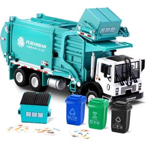 FUBARBAR Metal Garbage Truck Toy Model  1:43 Diecast Recycling Waste Transport Truck with Trash Bin, Pull Back Model Car Toy for Kids Boys (Blue)