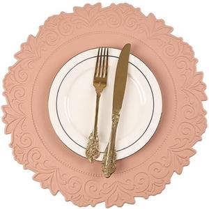 Noctiflorous Round Faux Leather 15 Inch Placemats Set of 6 Waterproof Wipeable Heat Resistant Tablemat for Dining Table Kitchen Non Slip Oilproof Table Place Mat for Indoor Outdoor(Pink, 6)