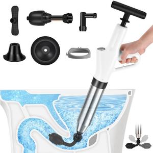 Toilet Plunger, High Pressure Drain Clog Remover, Plungers for Bathroom, Air Drain Unclogger Blaster with Visual Barometer, Toilet Plunger Heavy Duty Powerful Drain Toilet Snake Auger, Sink Plunger (White)