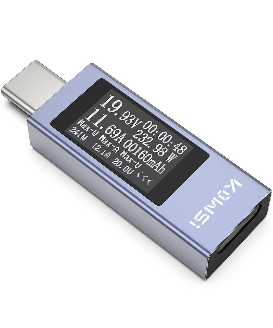YOJOCK USB C Tester Power Meter 4-30V 0-12A Digital Multimeter, Type C Voltage and Current Tester Meter, Power Bank Capacity, Working Time Ammeter Voltmeter USB Cable Charger Detector (Updated Version)
