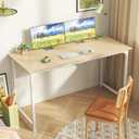 Huuger Computer Desk, 48 Inch Office Desk, Gaming Desk with Storage, Writing Desk Work Desk for Home Office, Study, Modern Simple Desk, Large Legroom, Metal Frame, Maple
