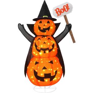 Halloween Decoration 4.3FT Retractable Jack-O-Lantern, 100 LED Collapsible Pumpkin Lantern with Black Star Hat, Plug in Halloween Lights with Stand for Indoor Outdoor Lawn Backyard Garden Decor