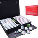 drizzle Chinese Mahjong Game Set - 146 Medium Size Tiles 1.3inch with Instructions - Professional Mah Jong Play Green []