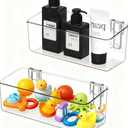 No-Drill Adhesive Wall Mounted Storage Organizer - 2 Pack Set for Bath Toys Storage, Kitchen, Bathroom & Pantry, Laundry Utility Room Storage Bins