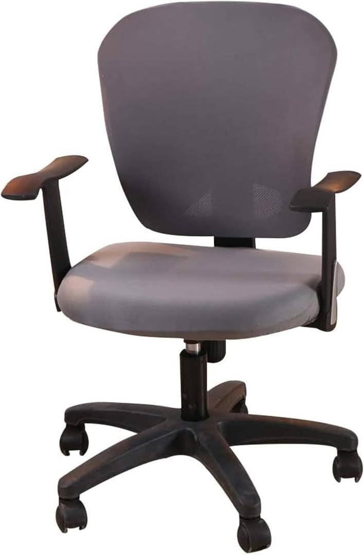 Office Computer Chair Cover Stretch Universal Jacquard Seat Slipcover 2 Piece for Desk Rotating Armless Chair, Removable Washable Anti-dust Chair (Grey)