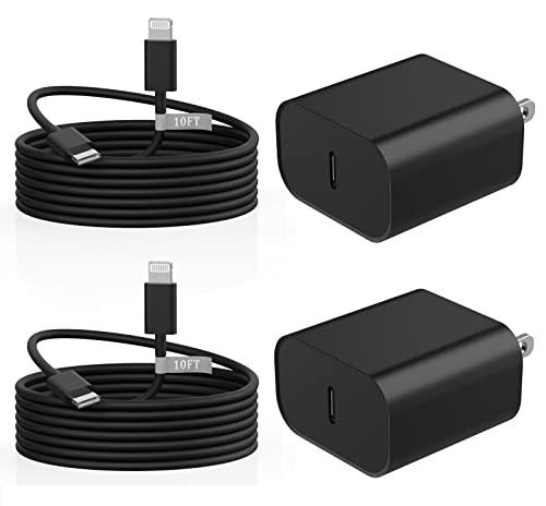 Matsusho iPhone Charger Fast Charging 10 FT, 2 Pack 20W USB C Wall Charger Block with 10FT Long Type C to Lightning Fast Charging Data Sync Cable Compatible for iPhone 14 13 12 11 Pro Max XS XR X iPad