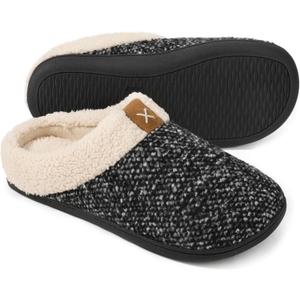 ULTRAIDEAS Men's Slip On Slippers, Sherpa Lined House Shoes with Memory Foam for Indoor Outdoor, Machine Washable (9-10, Upgrade Grey)