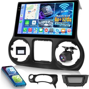 [4+128G] Android Radio for Jeep Wrangler 2015-2017: NHOPEEW 9 inch IPS Incell Touchscreen Jeep JK Stereo - Wireless Carplay and Android Auto, WiFi, GPS, BT5.0, Custom Homepage + Backup Camera + Canbus