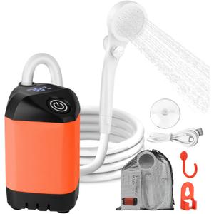 Portable Camping Shower with 7800mAh Battery - 3 Spray Modes, IPX7 Waterproof & Powerful Suction for Indoor, Camping, Beach Travel, RV Life, Pet Bathing, Gardening (Orange)