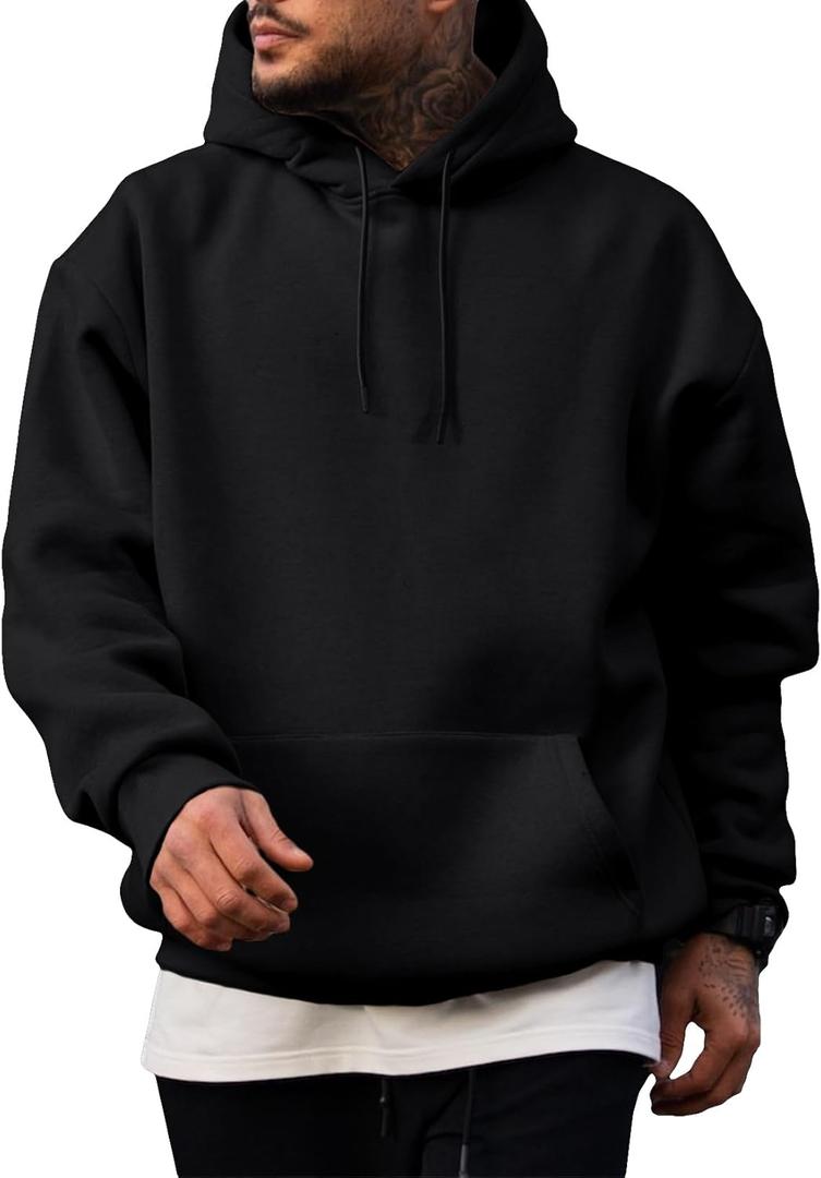 JMIERR Mens Casual Cotton Hooded Collar Drawstring Hoodies Pullover Sweatshirts Casual Long Sleeve Shirts (Medium, Black)