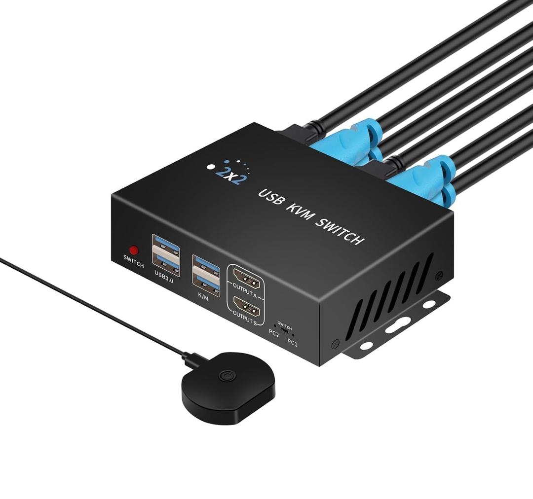 Dual Monitor Kvm Switch 2 Monitors 2 Computers HDMI 4k@60HZ,USB3.0. kvm switches 1 Monitors 2 Monitor 2 Computers,USB switcher 2 Computers Keyboard Mouse Switch