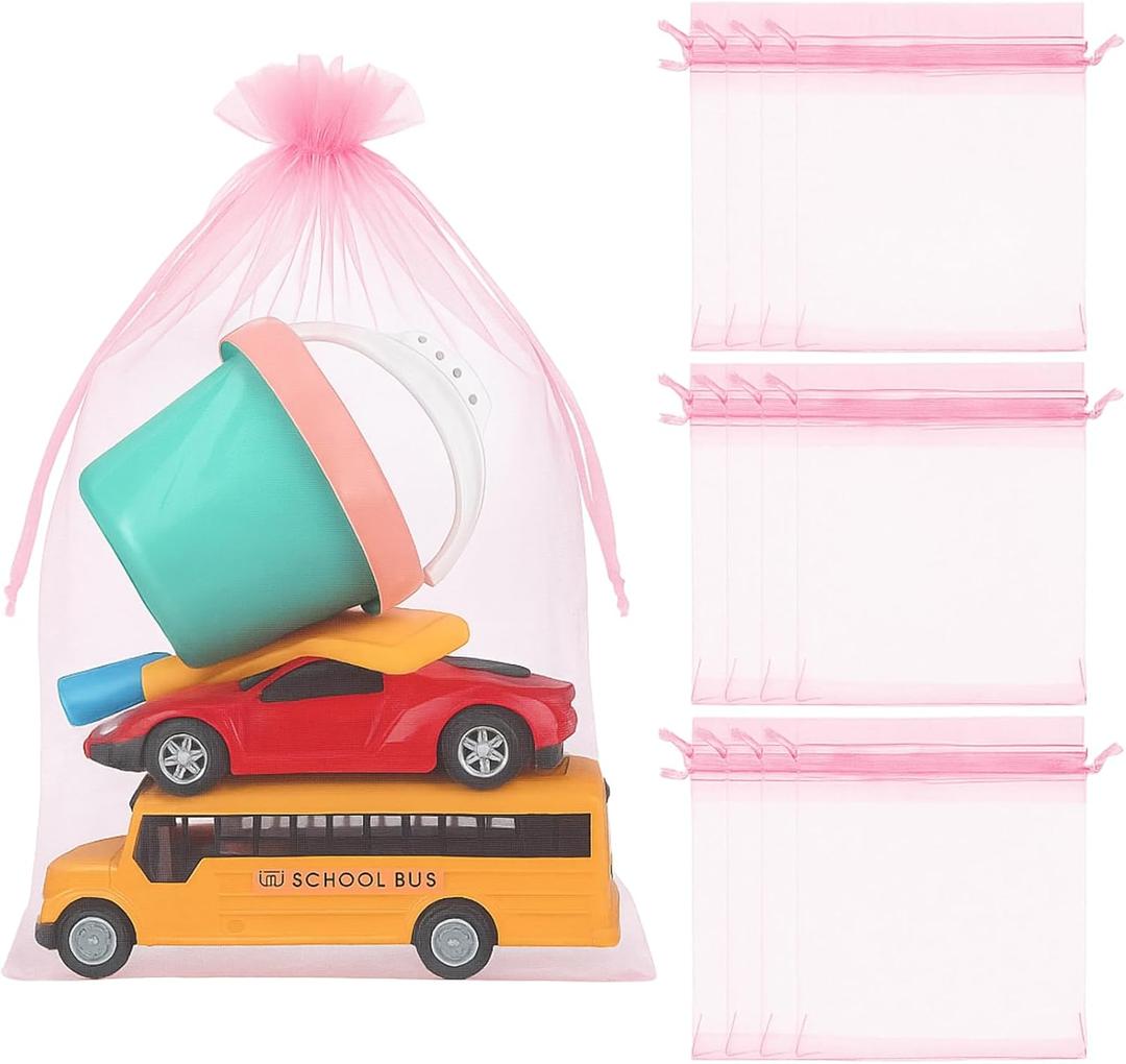 Sweetude 30 Pcs 16 x 24 Inches Extra Large Drawstring Organza Bags Mesh Gift Drawstring Pouches Mesh Jewelry Bags for Party Wedding Favor Candy Vegetables Growing Plants (Pink)