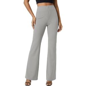 Dokuritu Women's Work Pants Business High Waist Flare Leggings with Pockets Tummy Control Bootcut Pull On Stretchy Slacks (Gray, L)