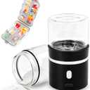 Portable Small Electric Pill Crusher, Grind Pills to Fine Powder for Elderly, Rechargeable & Washable, with Safety Lock, Perfect for Pets Nursing Home, with Pill Organizer Travel Essential (Black)
