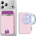 Miroddi for Magsafe Wallet, Magnetic Card Holder for iPhone 17/16/15/14/13/12 Series, Leather Magnet Phone Wallet Fit 4 Cards 3 Cash, Ultra-Thin, RFID Blocking, Light Pink