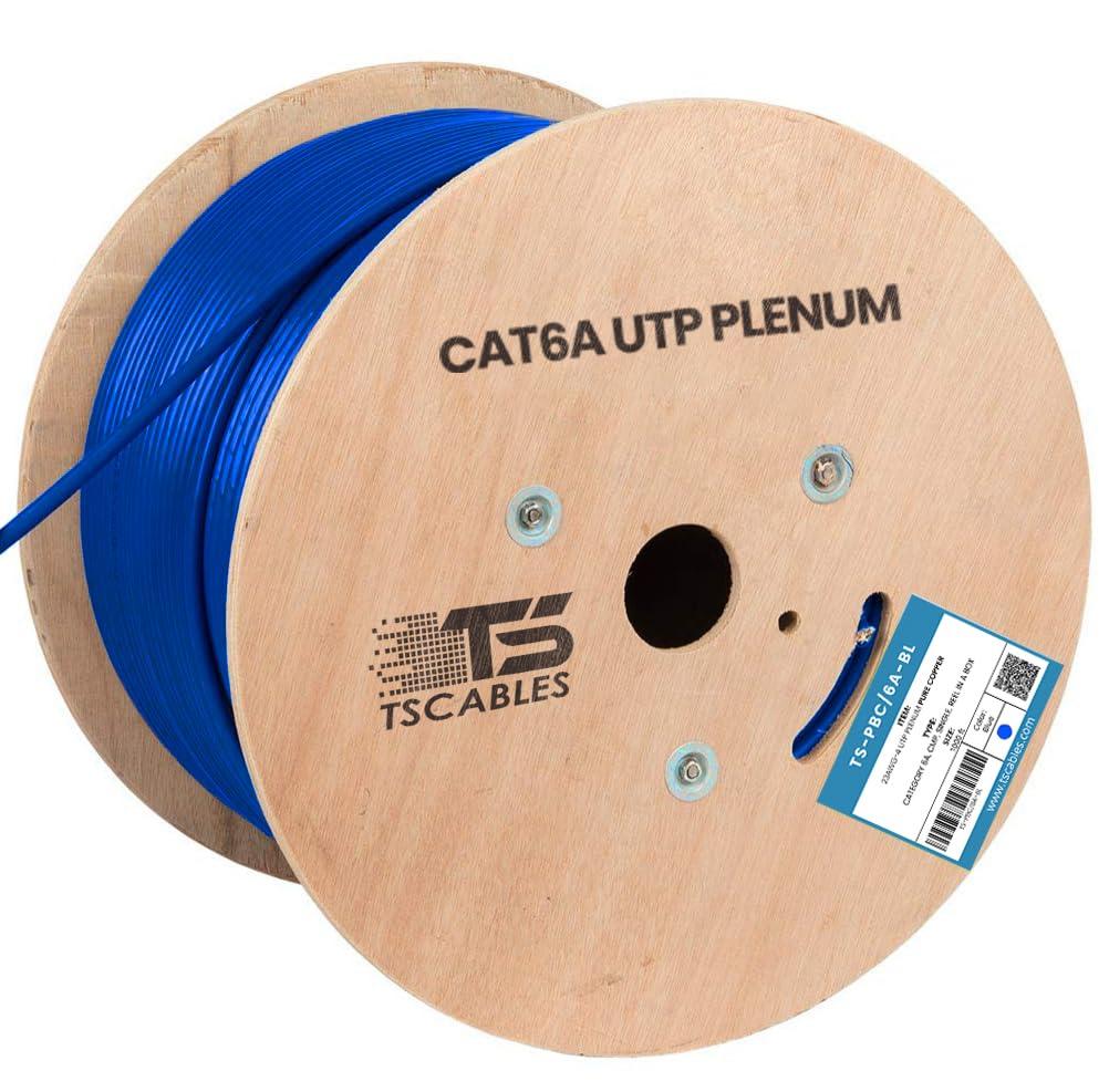 TSCables | Cat6A Plenum (CMP) 1000ft, 750Mhz, PoE++ (4PPoE) | 100% Solid Bare Copper | 23AWG Unshielded Twisted Pairs (UTP),7 Colors for Easy Identification (Blue, 1000ft)