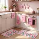 Fourluoo 10 Pcs Pink Rose Kitchen Decor Set Towels and Rugs Oven Mitts and Pot Holders Farmhouse Spring Kitchen Decor Set for Women Mom Gift Cooking Baking Grilling