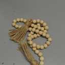 Wood Bead Garland Farmhouse Beads with Tassels,Farmhouse Tassel Garland Country Wall Hanging Decor Prayer Beads(39 inches/Nature)