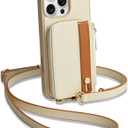 LAMEEKU for iPhone 16 Pro Max Wallet Case with Card Holder, Zipper Leather Crossbody Case with Kickstand Wrist Strap Cover with Phone Grip Holder 6.9 inch Beige
