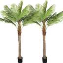 Riceshoot 2 Set 7ft Artificial Palm Trees Faux Tropical Palm Trees for Outdoors Indoor Fake Coconut Plants in Pot for Outside Patio Pools Home Garden Office Porch Decor
