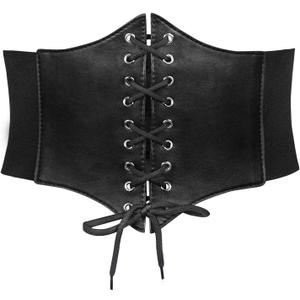 JASGOOD Womens Elastic Costume Waist Belt Lace-up Tied Waspie Corset Belts for Women (Fit Waist Size 27"-30", Black)