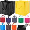 NERUB 10 Pack Reusable Reinforced Handle Grocery Bags - Heavy Duty Large Shopping Totes with Thick Plastic Bottom can hold 40 lbs (Brown Grey Blue Green Red Orange Yellow Navy Pink)
