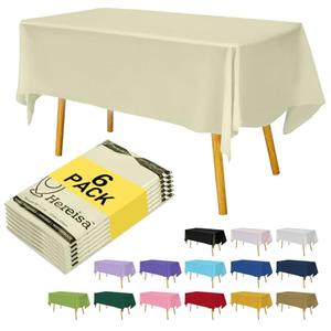 Hereisa Ivory 6 Pack Plastic Table Cloth 54" x 108", Disposable Tablecloths Rectangle Table Cover, Plastic Table Cloths for Parties