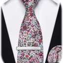 Cotton Floral Tie for Men 2.5" Printed Skinny Necktie Pocket Square Tie Clip Set Flower Wedding Party Groom