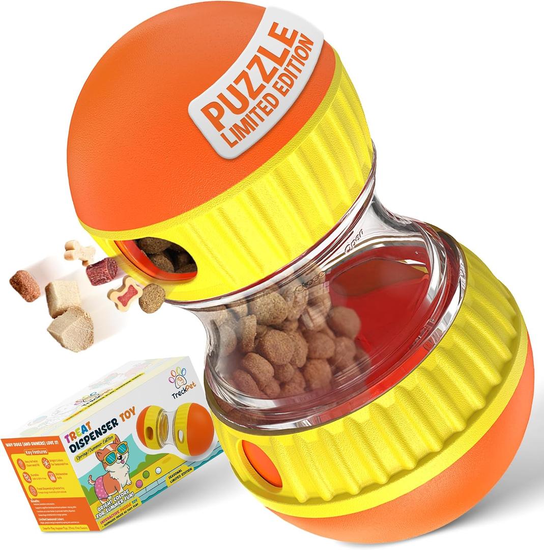 Dog Treat Dispenser Toy interactive-Treat puzzle toys for dogs mental stimulation-puzzle feeder dog & cognitive toys for dogsDurable stimulating dog toys for Boredom-Limited Treat Dispensing Dog Toys (yellow/orange)