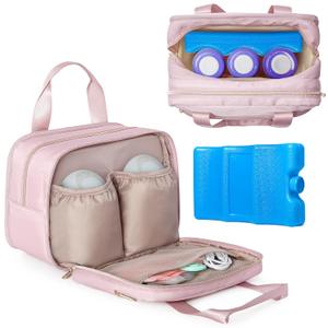 Fasrom Wearable Breast Pump Bag with Cooler and Ice Pack Compatible with Momcozy, Medela and Elvie Pumps, Insulated Pump Carrying Case to Hold Extra Pump Parts, Pink (Patent Design)