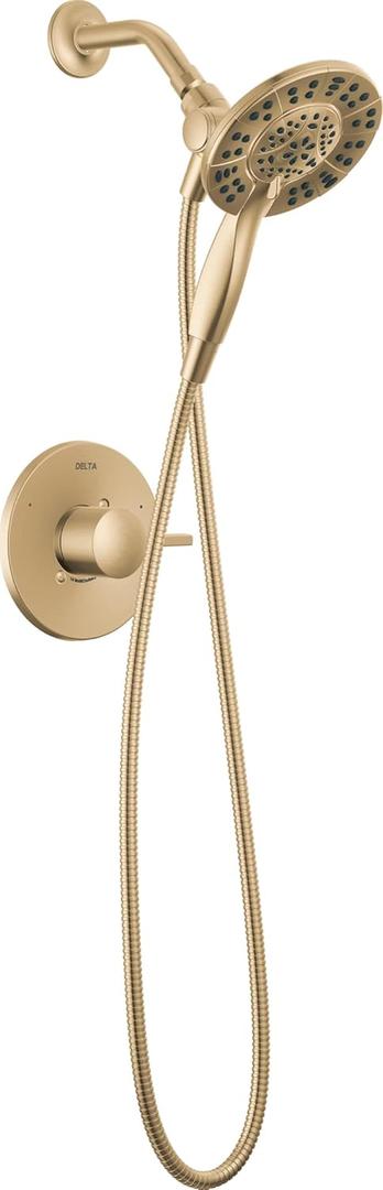 Delta Albion 14 Series Brushed Gold Shower Faucet Set with In2ition 2-in-1 Dual Shower Head with HandHeld Spray Combo, Valve Trim Kit, Champagne Bronze T142855-CZ-I (Valve Not Included)