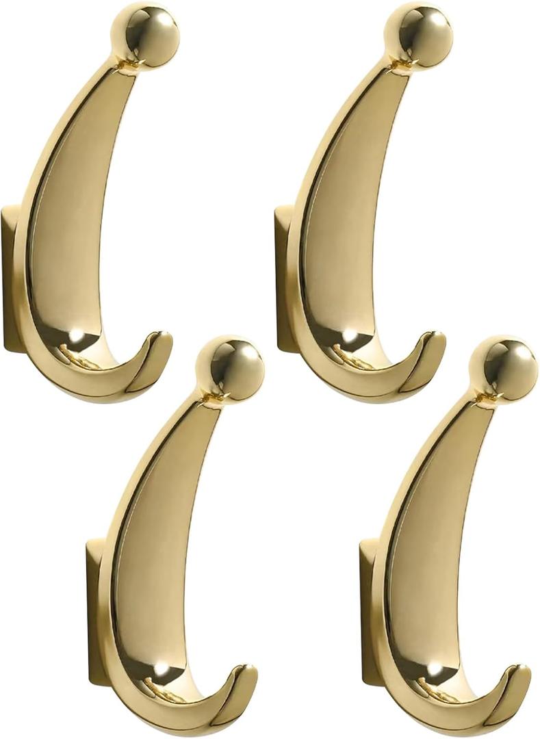 4 Pack Towel Hooks, Metal Wall Mounted Coat Hooks for Bathroom Bedroom Entryway for Hanging Robes Keys Bags(Gold)
