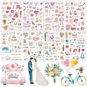 Wedding Stickers for Scrapbooking, 4 Sheets 234 PCS Watercolor Wedding Scrapbook Stickers for Planners, Romantic Scrapbooking Journal Anniversary Bridal Supplies, Self-Adhesive Waterproof
