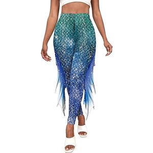Mermaid Leggings for Women Fish Scale Leggings High Waisted Full Length Pants for Halloween Dance Party