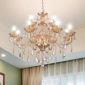 Luxury K9 Crystal Chandelier 12 Lights, Amber Gold Crystal Lighting Pendant Ceiling Fixture Modern Crystal Candle Chandeliers Lamp for Living Room, Kitchen, Foyer (12 Ligths)
